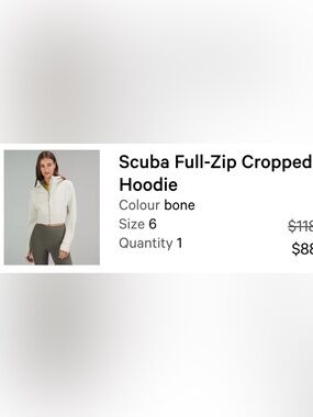 lululemon Scuba Full Zip Cropped Hoodie Size 6